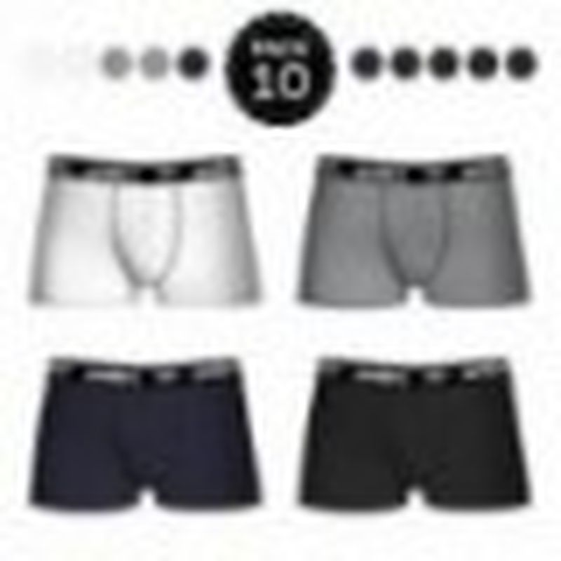 Set 10 Boxers UMBRO 4Negro/2Blanco/2Azul/2Gris  - 65% polyester 35% algodón - Talla L