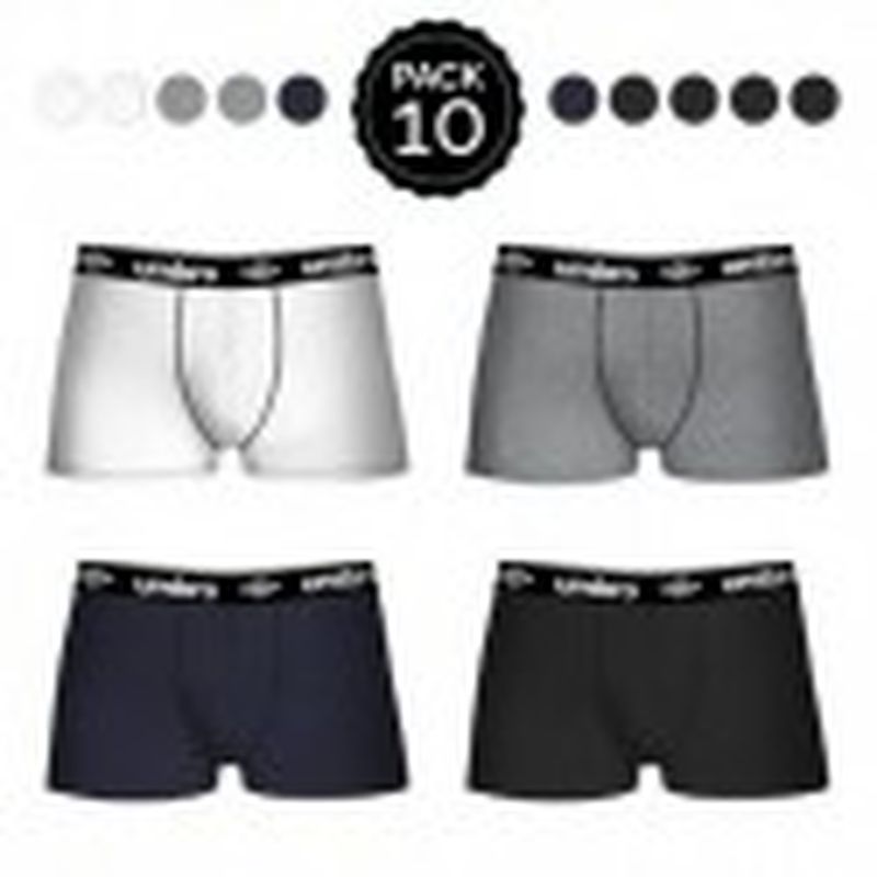 Set 10 Boxers UMBRO 4Negro/2Blanco/2Azul/2Gris  - 65% polyester 35% algodón - Talla L