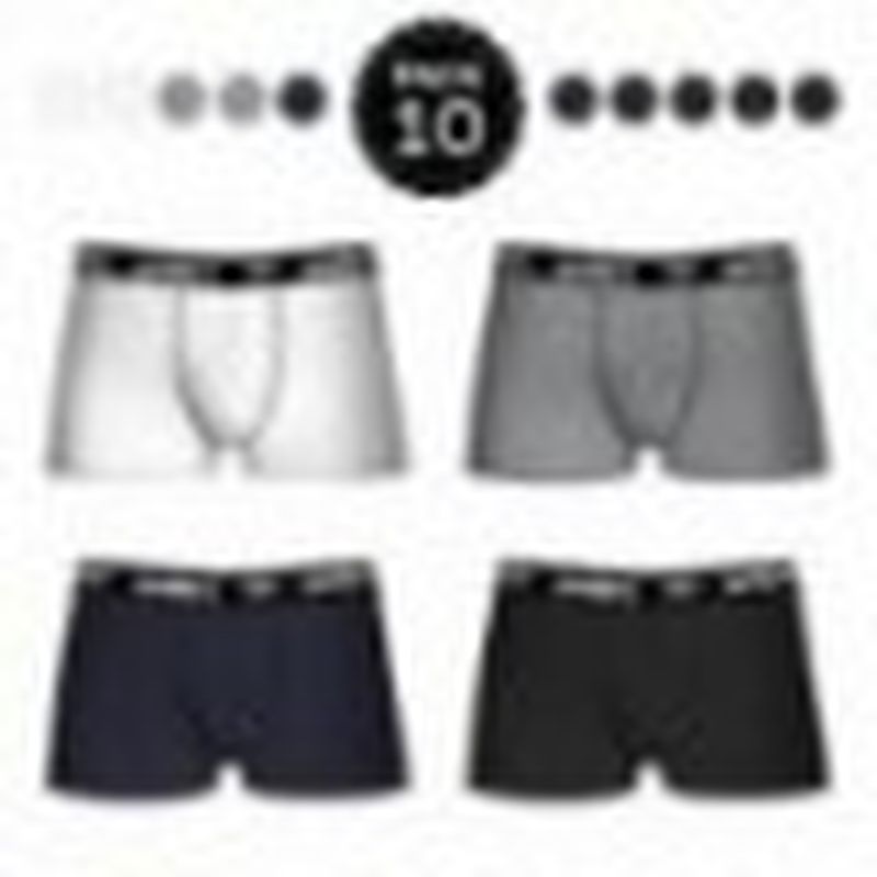 Set 10 Boxers UMBRO 4Negro/2Blanco/2Azul/2Gris  - 65% polyester 35% algodón - Talla S