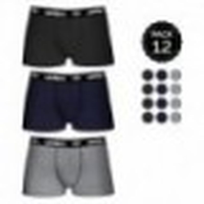 Set 12 Boxers UMBRO 4Negro/4Gris/4Marino 100% algodón (salvo gris: 65% polyester 35% algodón)- Talla S