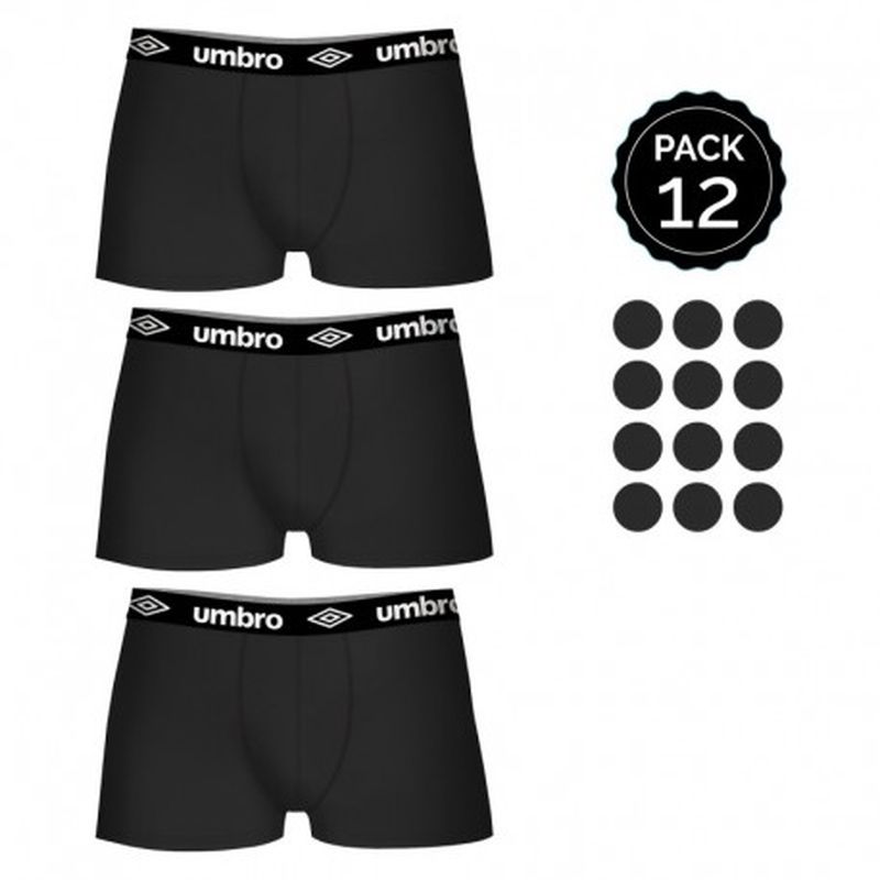 Set 12 Boxers UMBRO Negro - 100% algodón - Talla M