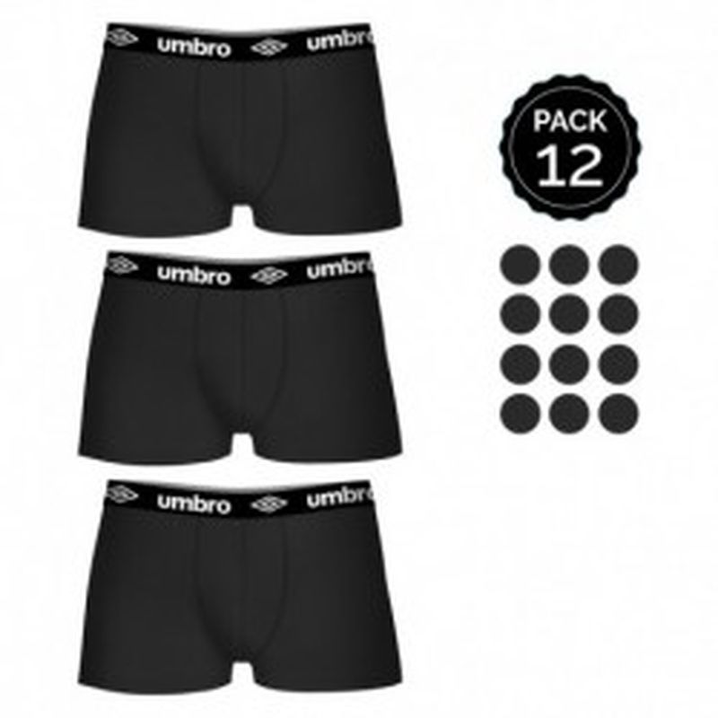 Set 12 Boxers UMBRO Negro - 100% algodón - Talla S