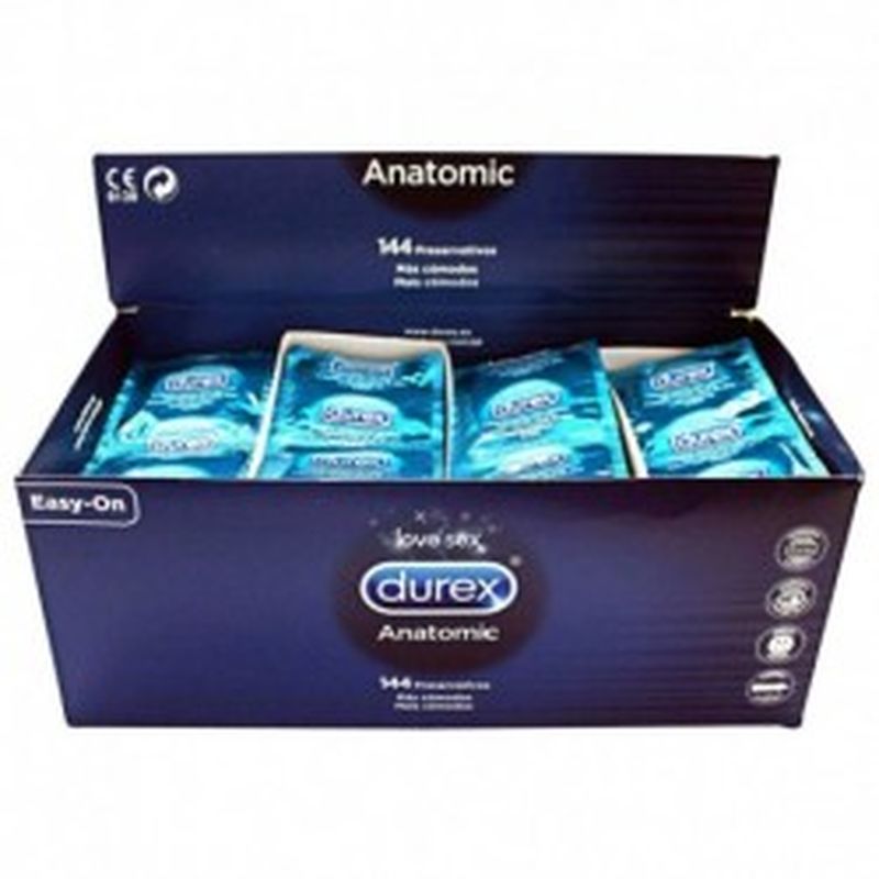 Preservativos DUREX - Anatomic - caja gran formato 144 uds. - lisos, transparentes, lubricados y con depósito.