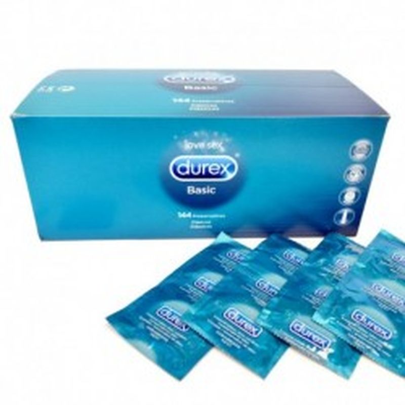 Preservativos DUREX - Basic - caja gran formato 144 uds. - lisos, transparentes, lubricados y con depósito.