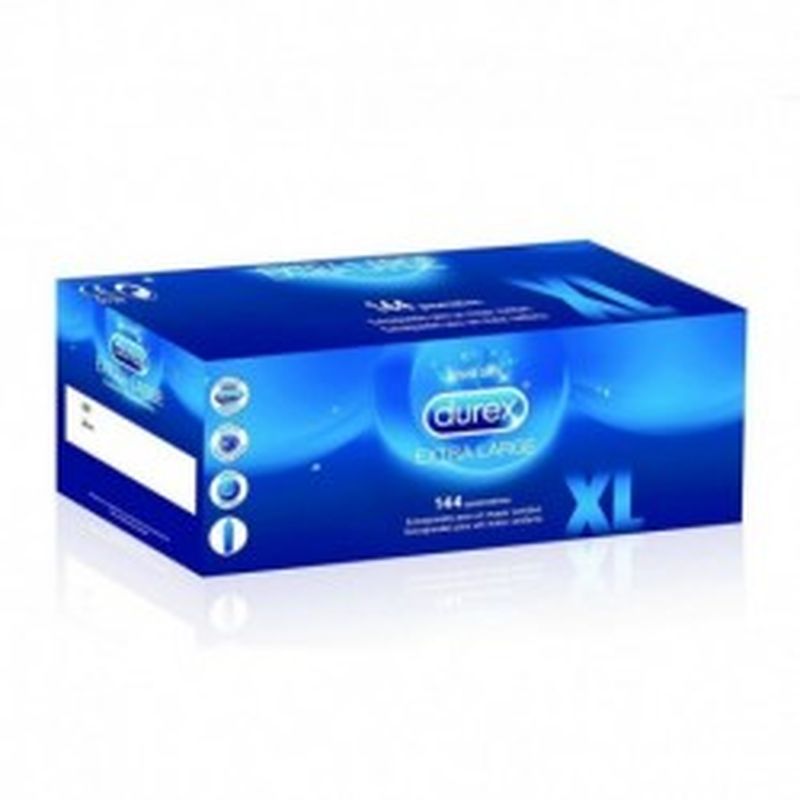 Preservativos DUREX - Extra Large - caja gran formato 144 uds. - lisos, transparentes, lubricados y con depósito.