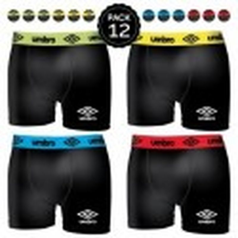 Set 12 Boxers UMBRO Negro(cintura verde/amarilla/azul/roja) - 95% algodón 5% elastano - Talla XL