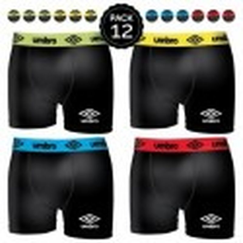 Set 12 Boxers UMBRO Negro(cintura verde/amarilla/azul/roja) - 95% algodón 5% elastano - Talla XXL