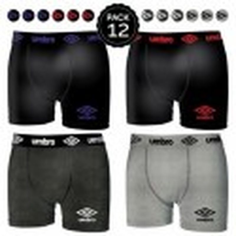 Set 12 Boxers UMBRO Negro(morado)/Negro(rojo)/Gris oscuro/Gris claro - Talla XL