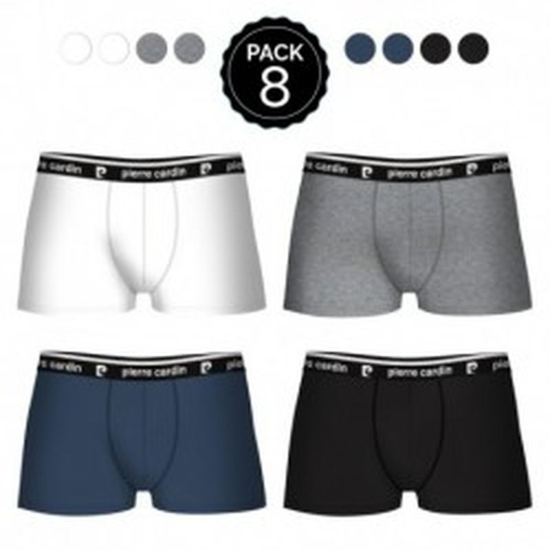 Set 8 boxers Pierre Cardin Negro/Marino/Blanco/Gris 95% algodón 5% elastano (Gris 57% algodón 38% polyiester 5% elastano)