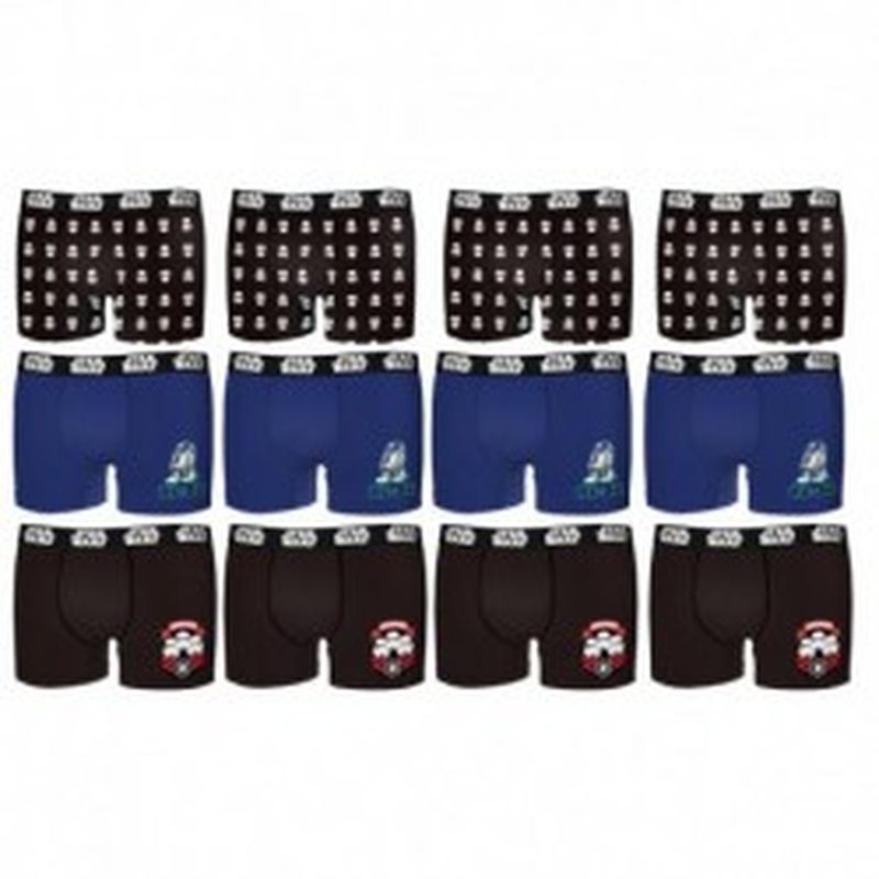 Set de 12 boxers INFANTIL Star Wars - 35% algodón / 65% poliéster - diseños variados, Talla 8/10 