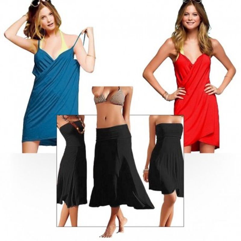 Set 2 pareos Towel en turquesa y rojo y 1 pareo Skirt en negro