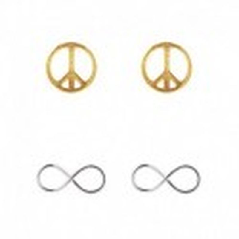 2 PARES DE PENDIENTES. SIMBOLO PAZ DORADO E INFINITO COLOR PLATA