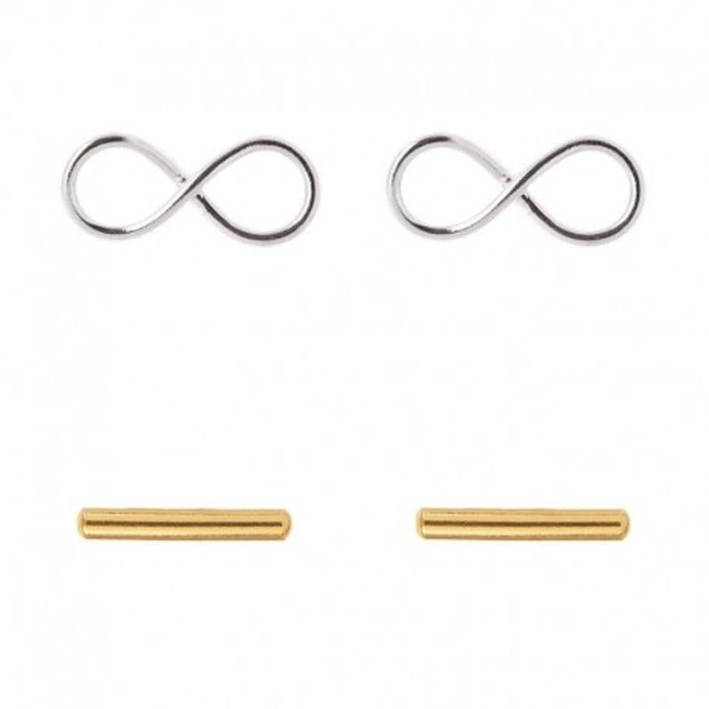 2 PARES DE PENDIENTES. PALITO DORADO E INFINITO COLOR PLATA