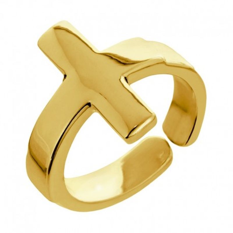 ANILLO AJUSTABLE CRUZ Baño de oro amarillo