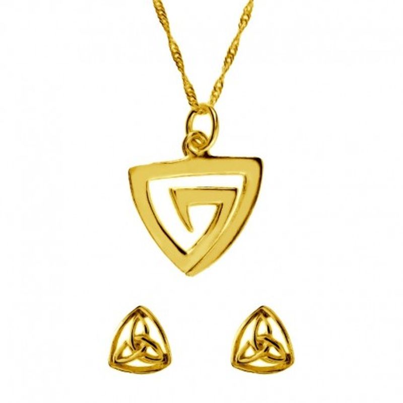 CONJUNTO GARGANTILLA Y PENDIENTES SIMBOLO CELTA BAÑO ORO AMARILLO