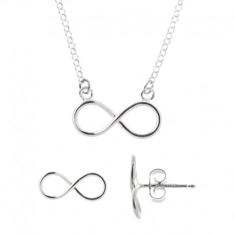 CONJUNTO GARGANTILLA Y PENDIENTES INFINITO COLOR PLATA