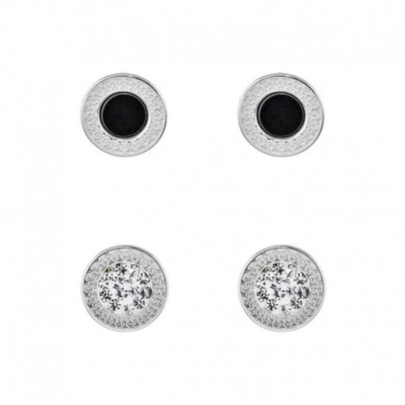 2 PARES PENDIENTES ESMALTE NEGRO/PIEDRAS. COLOR PLATA