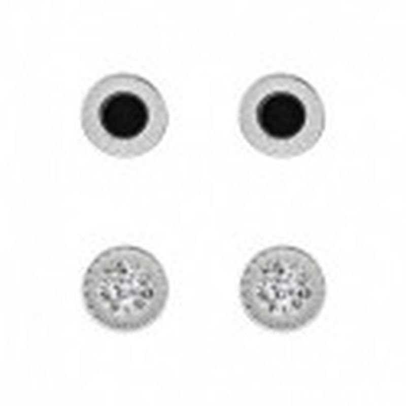 2 PARES PENDIENTES ESMALTE NEGRO/PIEDRAS. COLOR PLATA