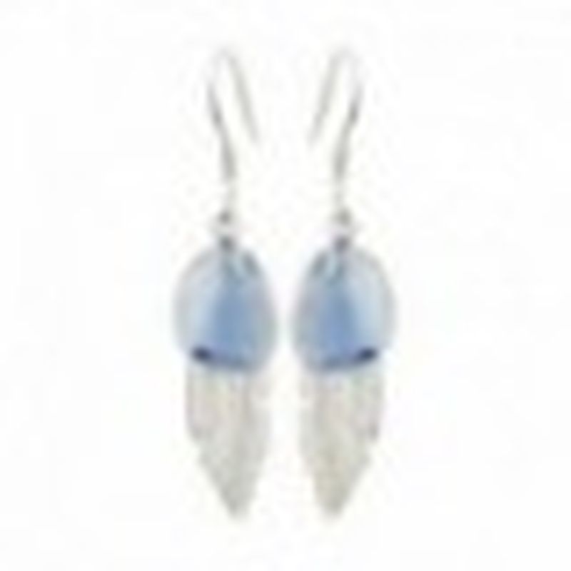 PENDIENTES PLUMA CON PIEDRA AZUL. COLOR PLATA