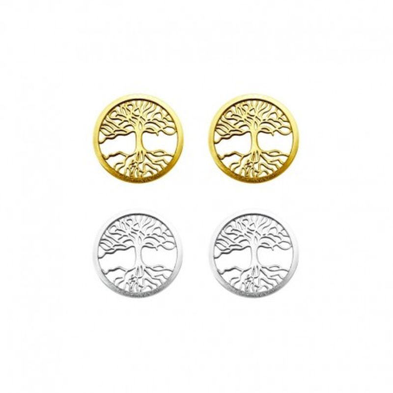2 PARES DE PENDIENTES ARBOL DE LA VIDA. COLOR PLATA Y BAÑO ORO AMARILLO