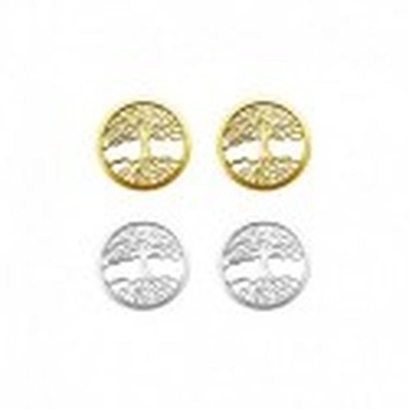 2 PARES DE PENDIENTES ARBOL DE LA VIDA. COLOR PLATA Y BAÑO ORO AMARILLO