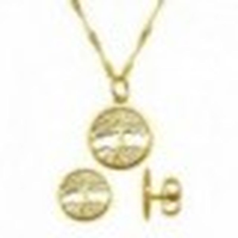 CONJUNTO COLGANTE CON CADENA Y PENDIENTES ARBOL DE LA VIDA. COLOR BAÑO ORO AMARILLO