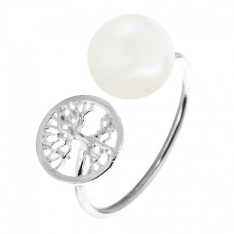 SORTIJA AJUSTABLE PERLA Y ARBOL DE LA VIDA. COLOR PLATA