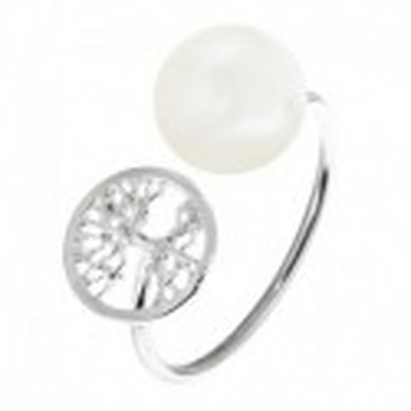 SORTIJA AJUSTABLE PERLA Y ARBOL DE LA VIDA. COLOR PLATA