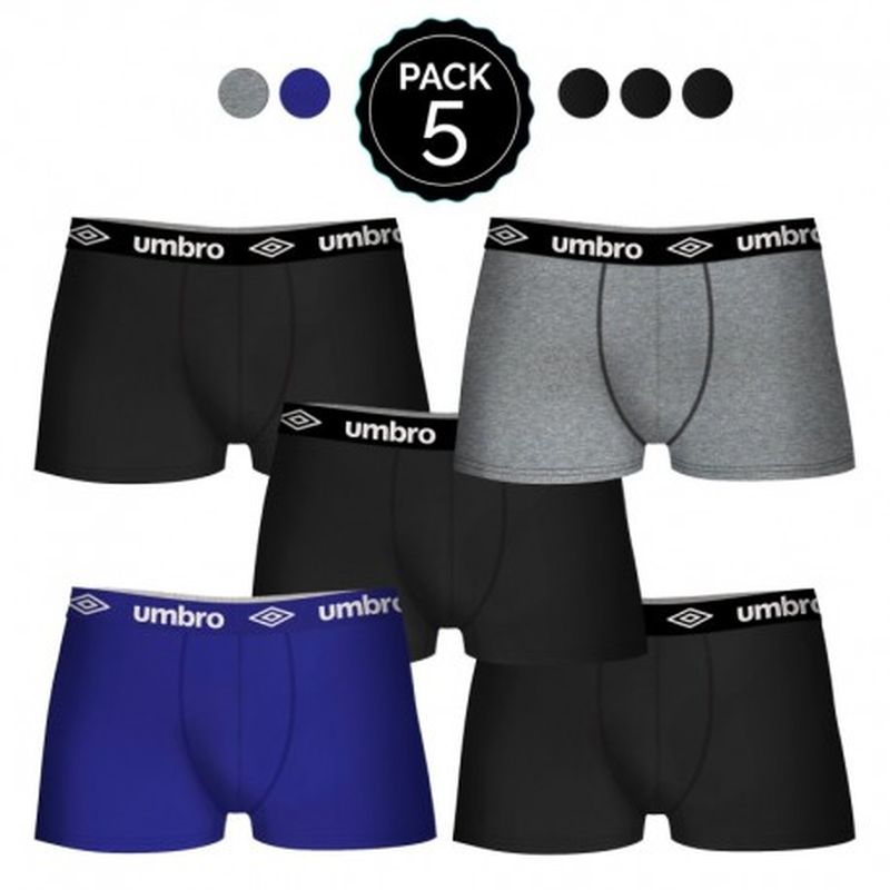 Set de 5 boxers UMBRO (5MULTICOLOR) - 100% algodón (gris: 35% algodón / 65% poliéster) - color negro(3)/gris(1)/azul(1)
