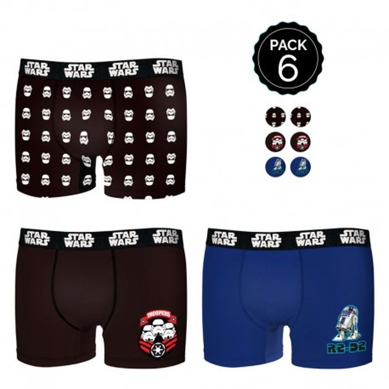 Set de 6 boxers INFANTIL Star Wars - 35% algodón / 65% poliéster - diseños variados, Talla 8/10 