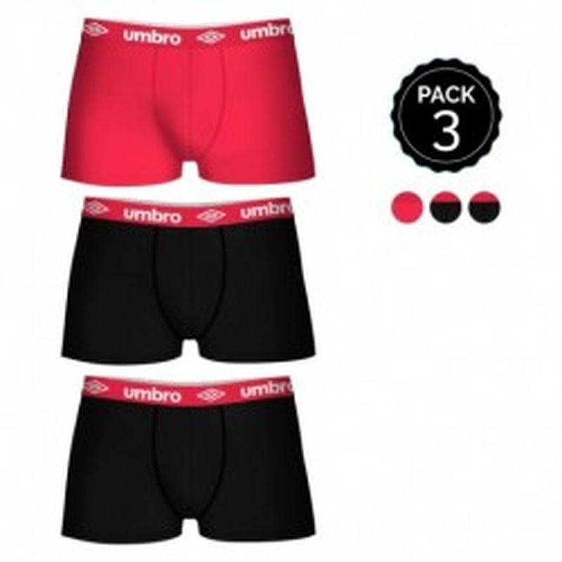 Set de 3 boxers UMBRO multicolor - 100% algodón - color negro(x2)/rojo(1)