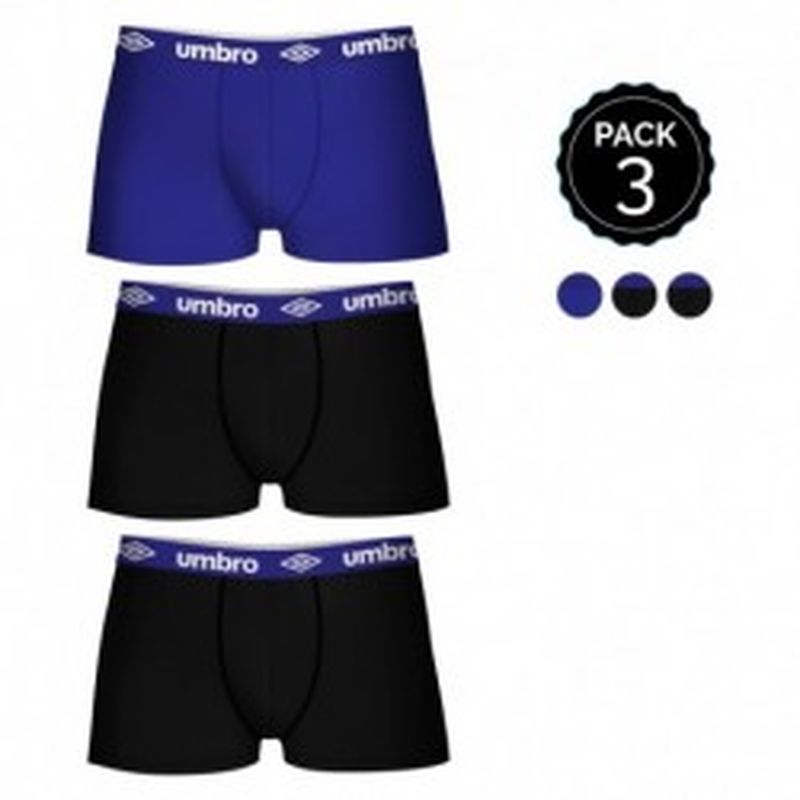 Set de 3 boxers UMBRO multicolor - 100% algodón - color negro(x2)/azul(1)
