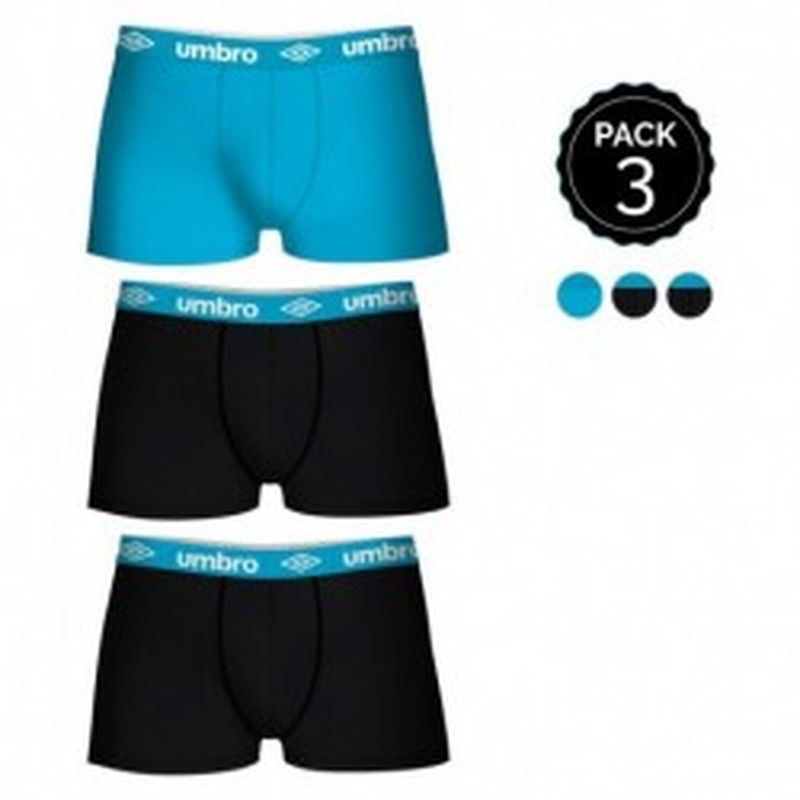 Set de 3 boxers UMBRO multicolor - 100% algodón - color negro(x2)/celeste(1)