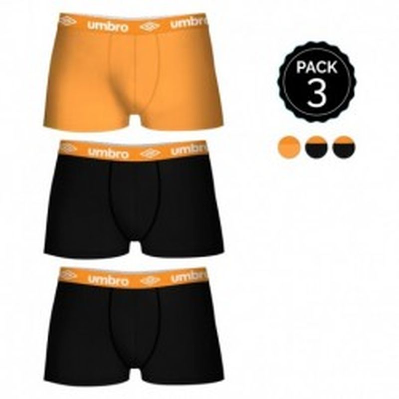 Set de 3 boxers UMBRO multicolor - 100% algodón - color negro(x2)/naranja(1)