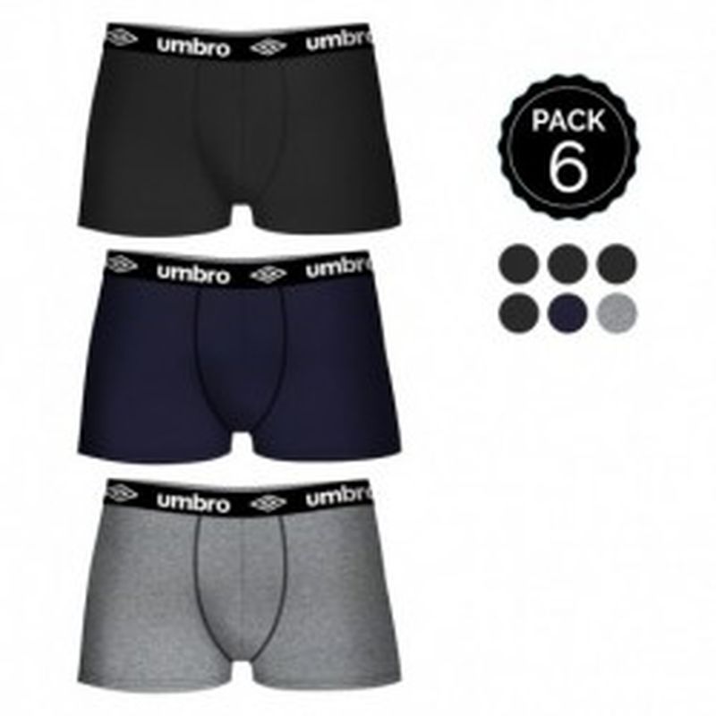 Set de 6 boxers UMBRO (6MULTICOLOR) - 100% algodón (gris: 35% algodón / 65% poliéster) - color negro(4)/gris(1)/marino(1)