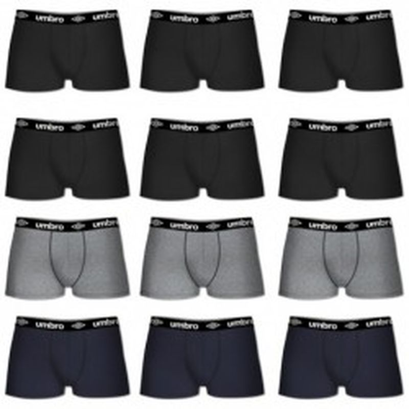 Set de 12 boxers UMBRO - microfibra - 100% algodón - Negro(x6)/Gris(3)/Azul(3)