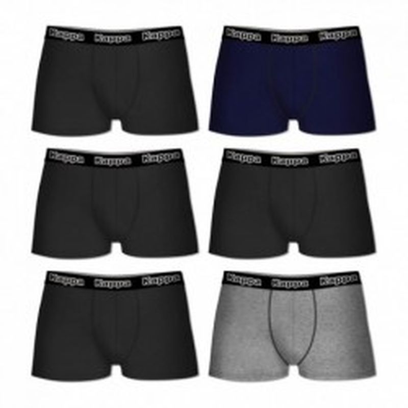 Set 6 boxer Kappa Negro(x4)/Marino(1)/Gris(1) - 95% algodón - 5% elastano