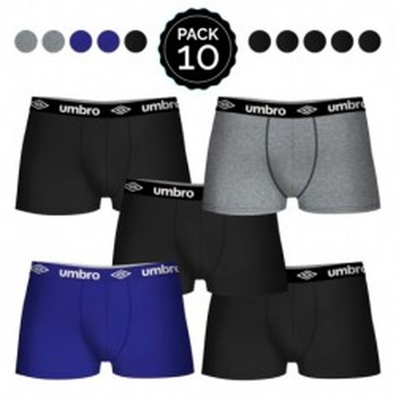Set de 10 boxers UMBRO (10MULTICOLOR) - 100% algodón (gris: 35% algodón / 65% poliéster) - color negro(6)/gris(2)/marino(2)