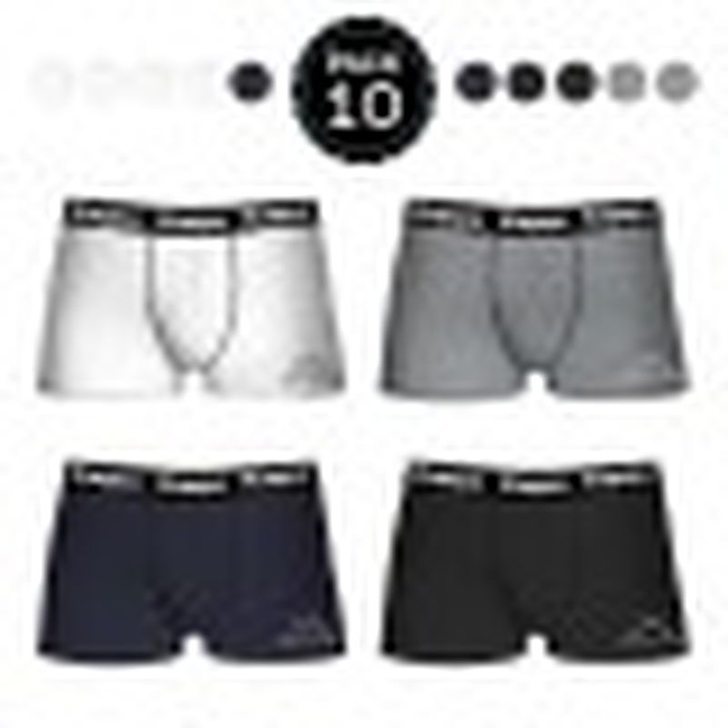 Set 10 Boxers KAPPA 4Negro/2Blanco/2Azul/2Gris  - 95% Algodon, 5% elastan salvo Gris: 65%polyester 35% algodón - Talla XL