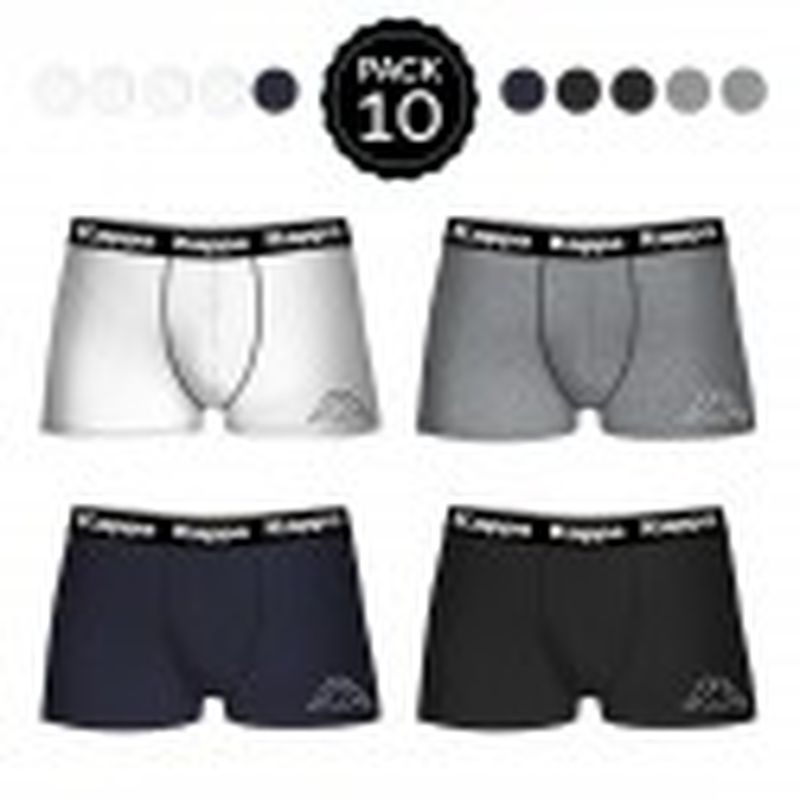 Set 10 Boxers KAPPA 4Negro/2Blanco/2Azul/2Gris  - 95% Algodon, 5% elastan salvo Gris: 65%polyester 35% algodón - Talla XL