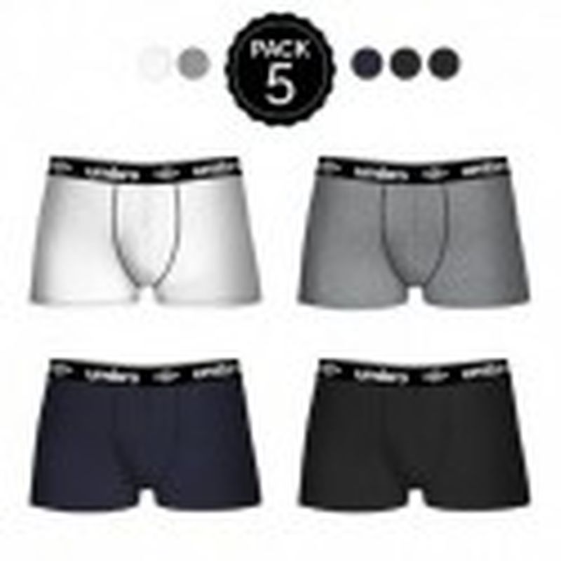 Set 5 Boxers UMBRO 2Negro/Blanco/Azul/Gris  - 65% polyester 35% algodón - Talla M