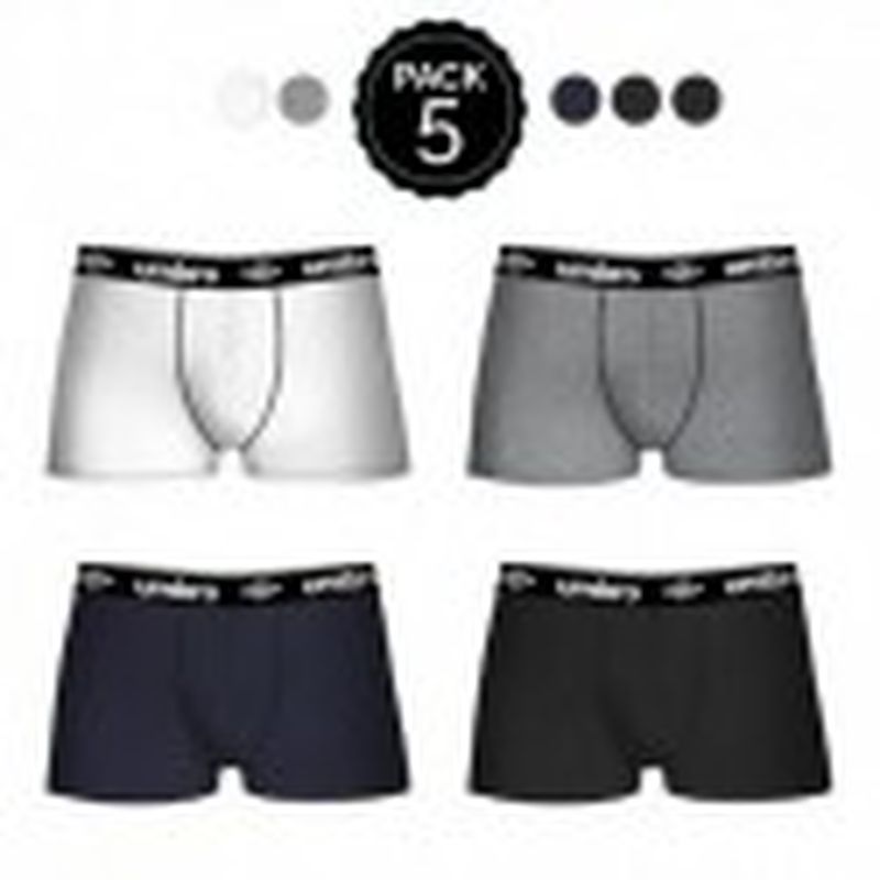 Set 5 Boxers UMBRO 2Negro/Blanco/Azul/Gris  - 65% polyester 35% algodón - Talla XL
