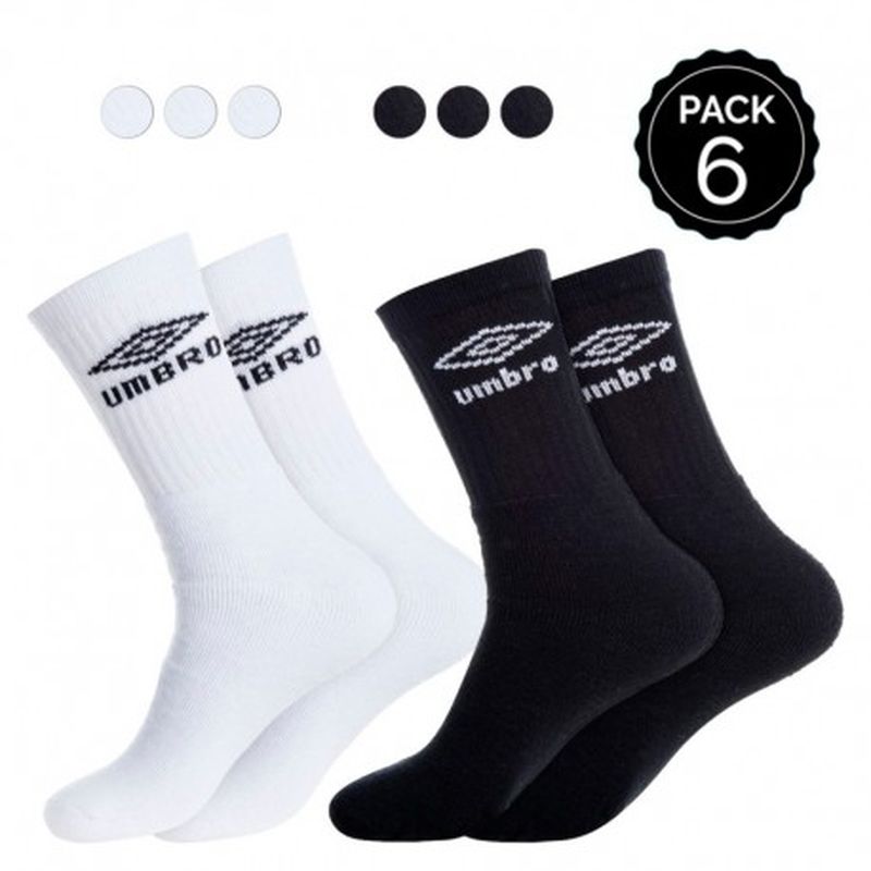39/42 Set 6P calcetines "tenis" UMBRO 3p negros + 3p blancos - talla 39/42