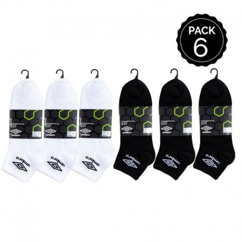 43/46 Set 6 pares calcetines invisibles, blancos y negros , UMBRO