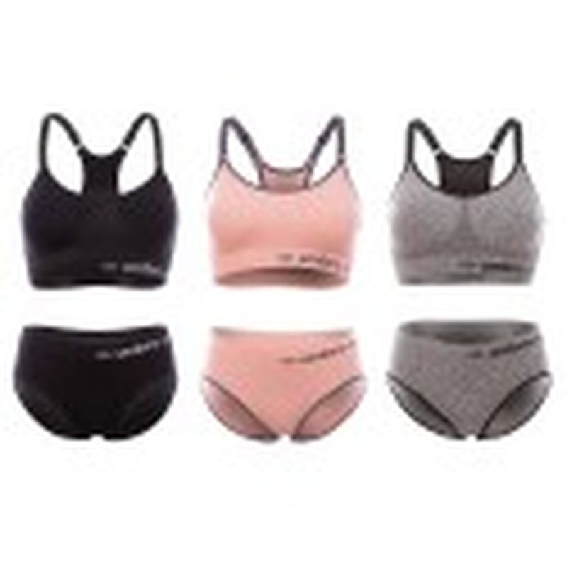 Set 3 juegos Sujetador&Slip deportivo femenino, negro/gris/rosa, sin costuras