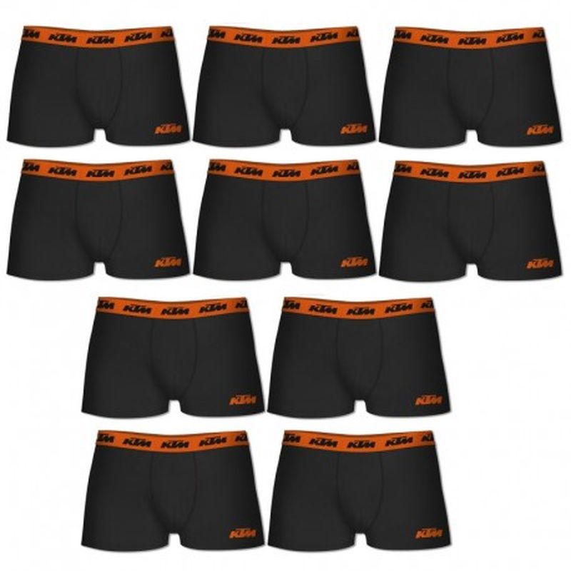 Boxer KTM - Set 10 boxer microfibra (60% poliéster - 35% algodón - 5% elastano) - negros con cintura naranja