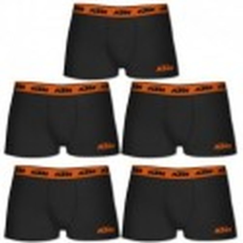 Boxer KTM - Set 5 boxer microfibra (60% poliéster - 35% algodón - 5% elastano) - negros con cintura naranja
