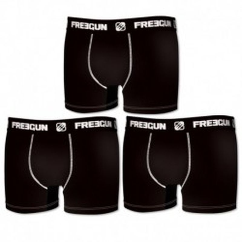 Set 3pcs en negro - Boxers para hombre, en 95% algodón 5% elastano  - FREEGUN
