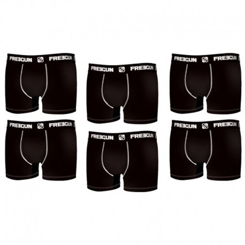 Set 6pcs en negro - Boxers para hombre, en 95% algodón 5% elastano  - FREEGUN