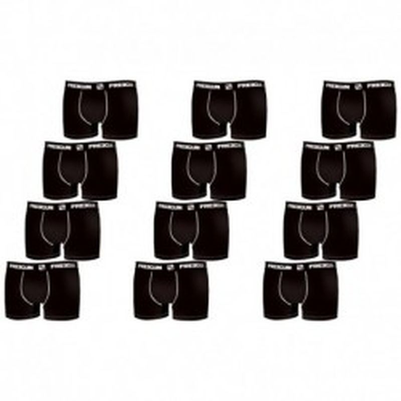 Set 12pcs en negro - Boxers para hombre, en 95% algodón 5% elastano  - FREEGUN